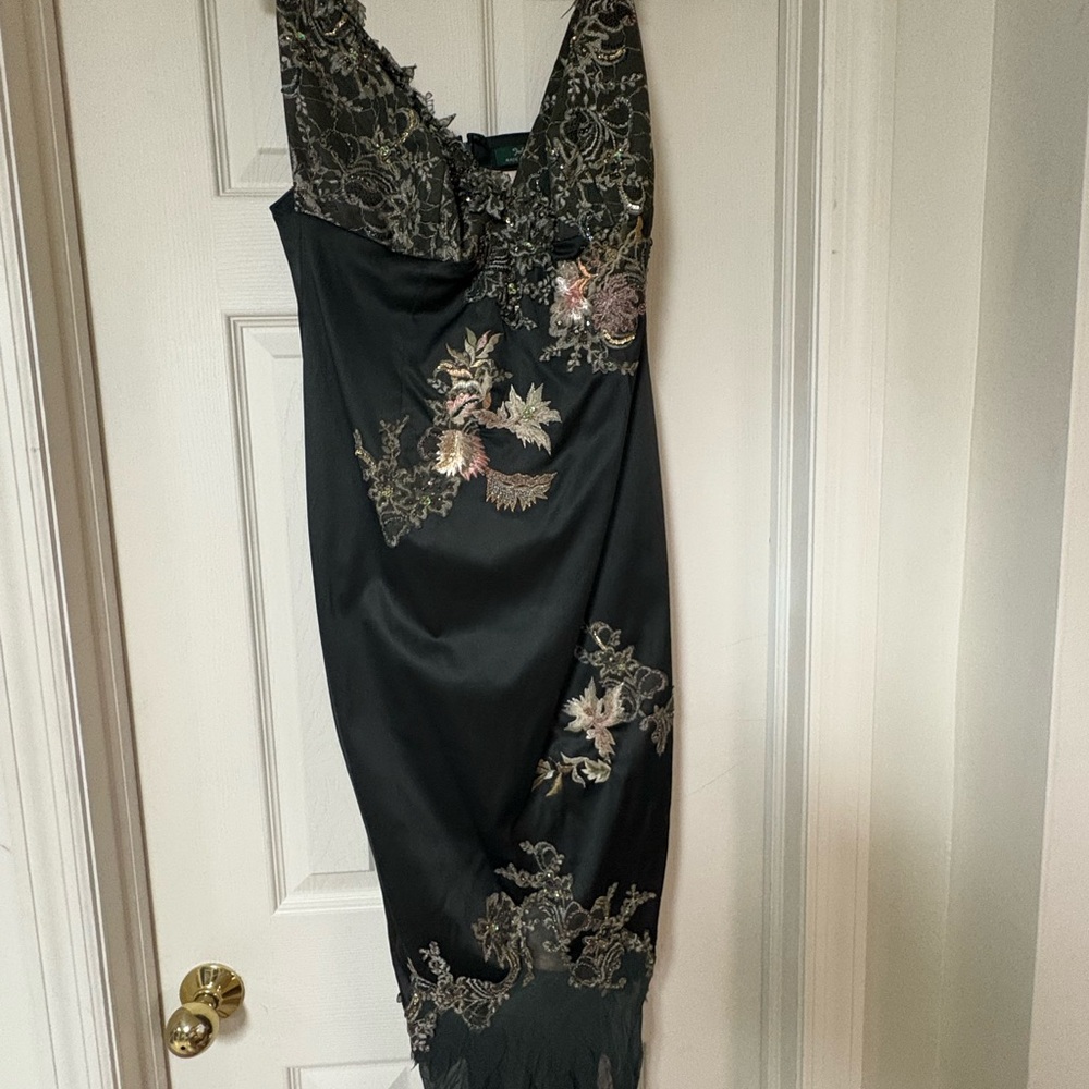 Mandalay Elegant Dark Green Floral Lace Midi Dress